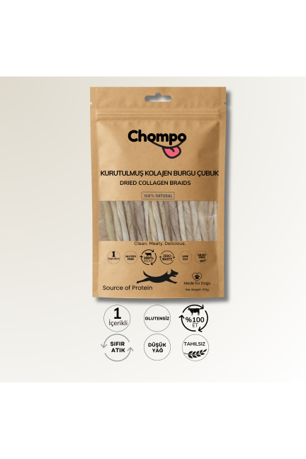 CHOMPO KURUTULMUŞ KOLAJEN BURGU ÇUBUKLARI KÖPEK ÖDÜLÜ 100 GR